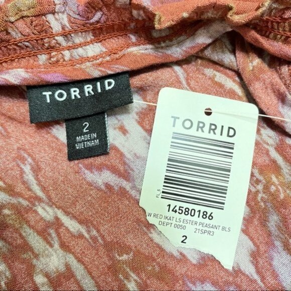 NWT Torrid Red Ikat Gauze Peasant Blouse‎ - Picture 7 of 8
